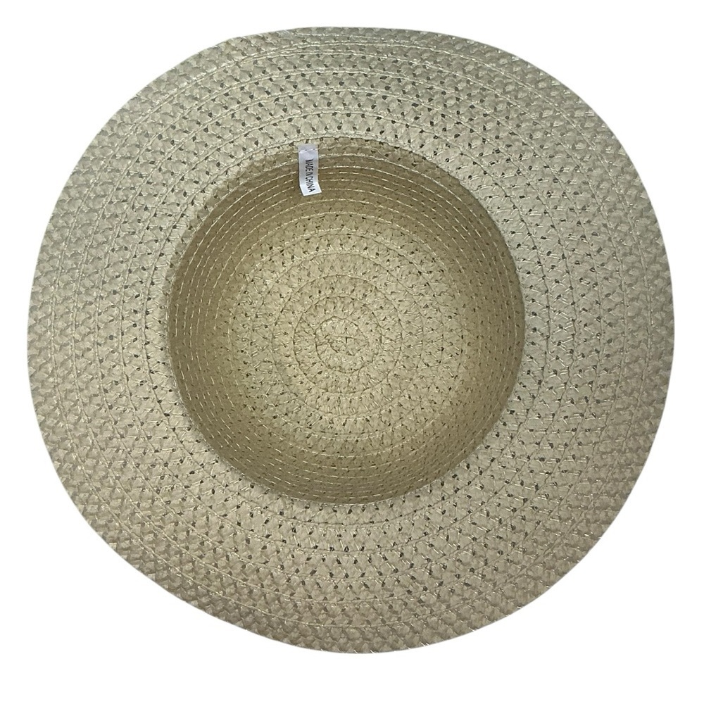 Straw Sun Garden Beach Hat Floppy Wide Brim White Ribbon Neutral Yellow Women OS - Picture 8 of 16
